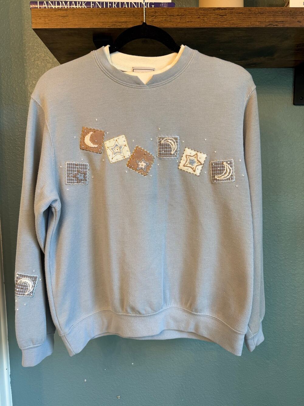Vintage Napa Valley Petites Celestial Moon Star Patchwork Sweatshirt S